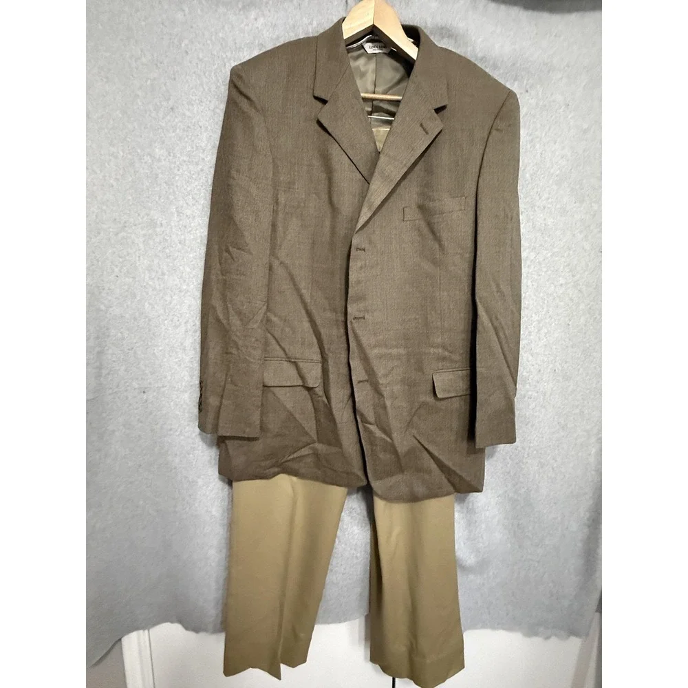 Linea Uomo Harold Powell Suit Mens 48L 42x35 Brown Wool Herringbone Jacket Pants